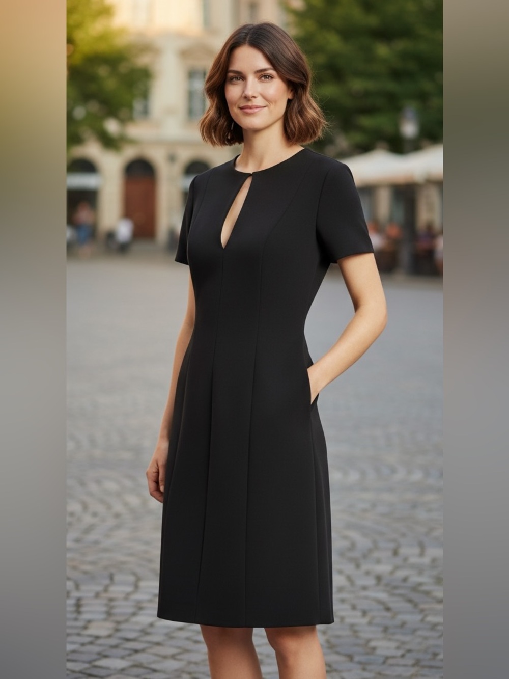 Theory Admiral Crepe Front Zip Black Shift Dress Front Pockets Sz 8 | NWT